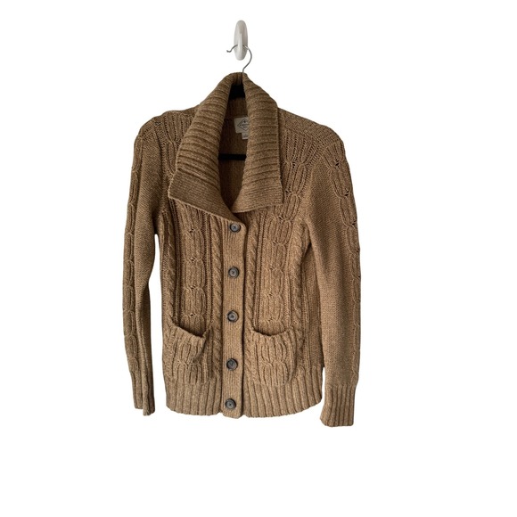 St. John's Bay Sweaters - Johns Bay Vintage Y2k Women's Tan Cable Knit Shawl Collar Cardigan Sweater L